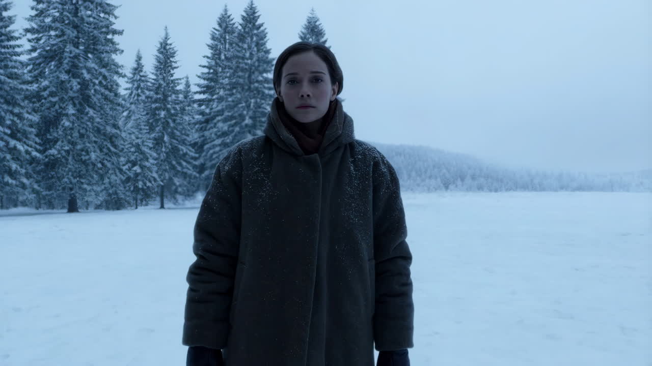 Woman in snowy winter landscape