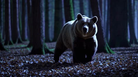 brown bear in a forest at night