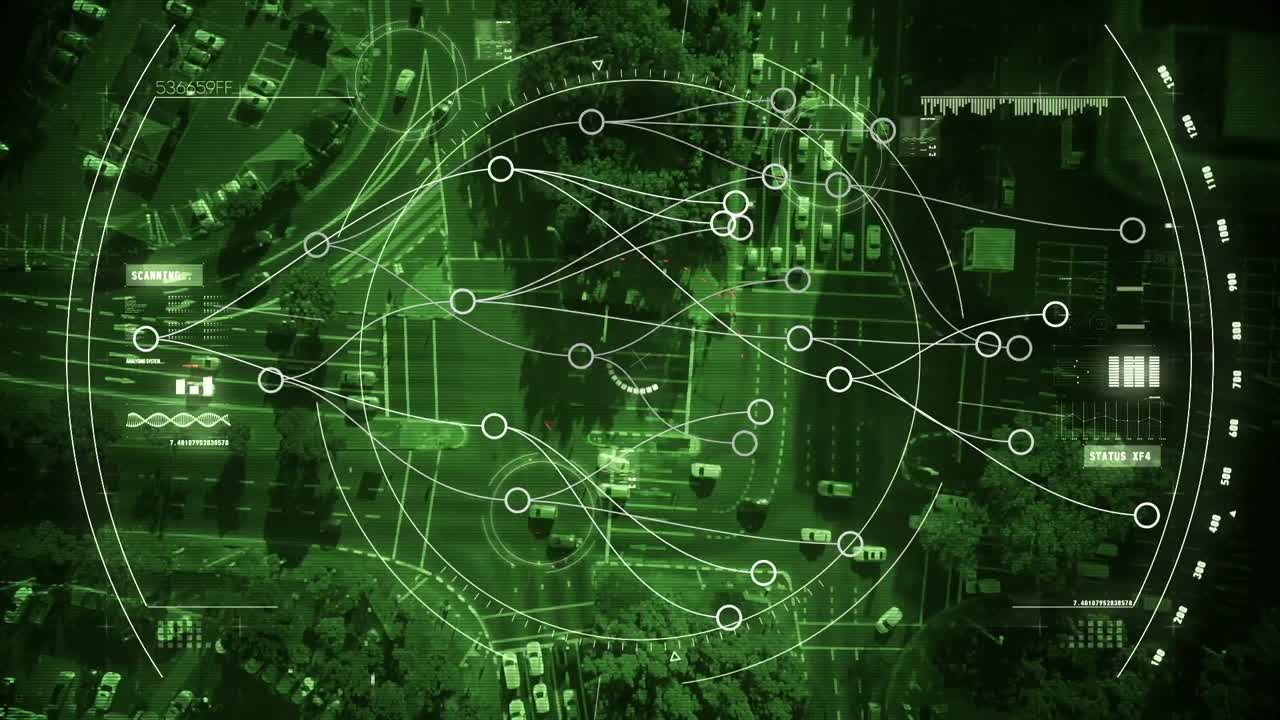 animación del procesamiento de datos sobre el paisaje urbano