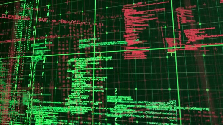 Animation of data processing over grid network against green background