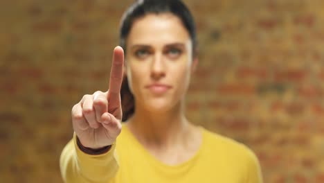 Woman-using-interactive-touchscreen