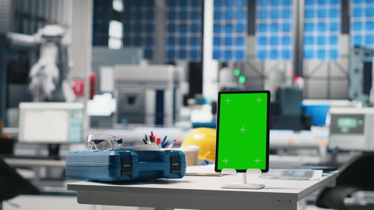 Tablet with Green Screen in Industrial Setting