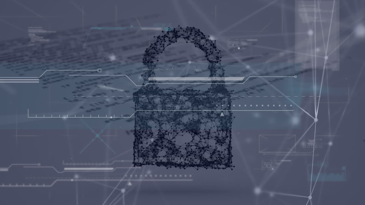 animación del procesamiento de datos y el candado sobre fondo blanco