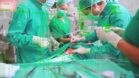 animation of binary coding and data processing over diverse surgeons in operating theatre