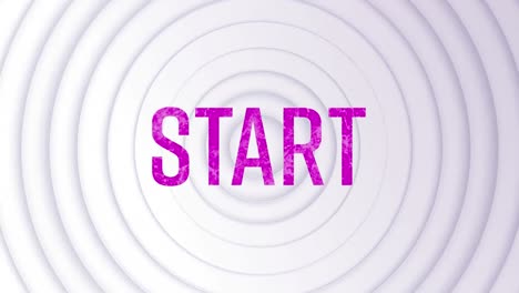 Animation-of-start-text-in-purple-letters-over-white-pulsating-circles
