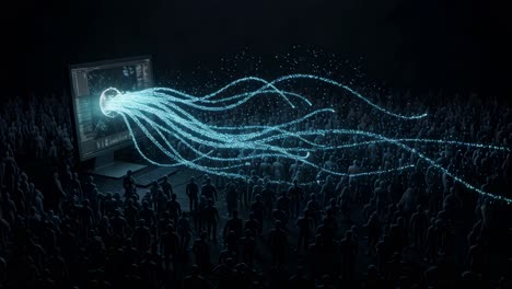 Spectacular digital display captivates audience with mesmerizing light and movement at tech convention