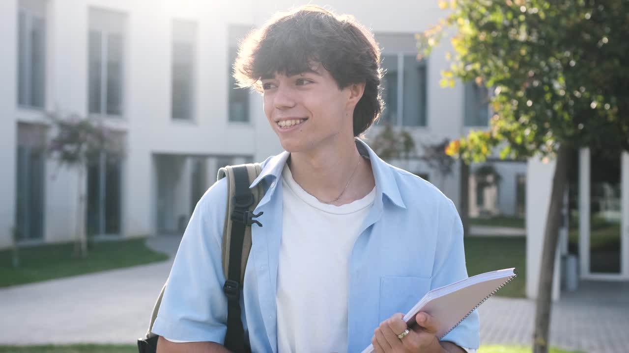 Smiling young male student holding book on university campus