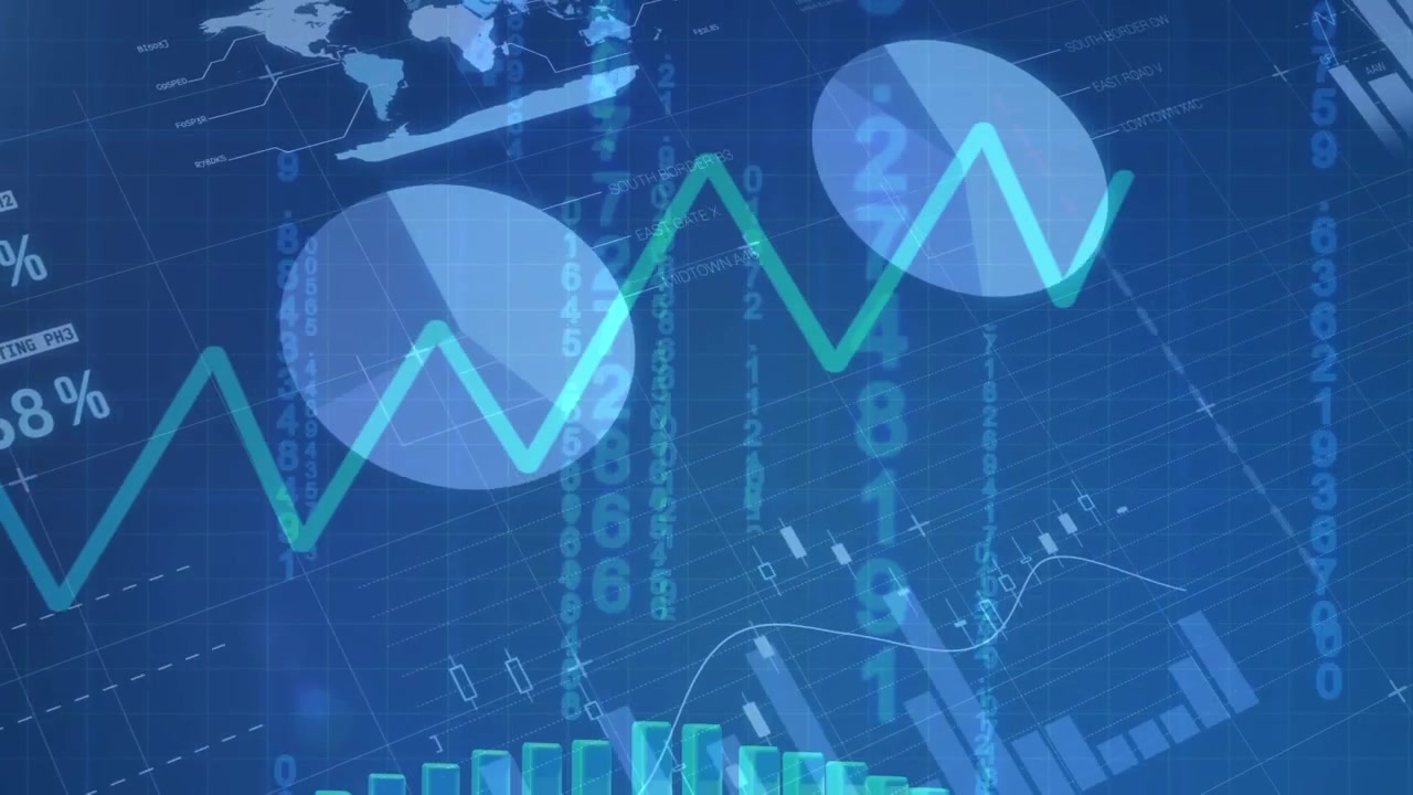 Animation of world map with statistics and financial data processing