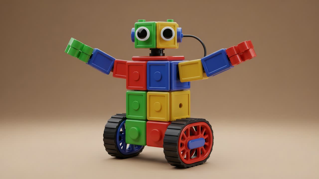 Colorful Toy Robot with Movable Arms and Wheels, Showcasing a Playful Design and Engaging Physical Features That Captivate the Imagination of Children