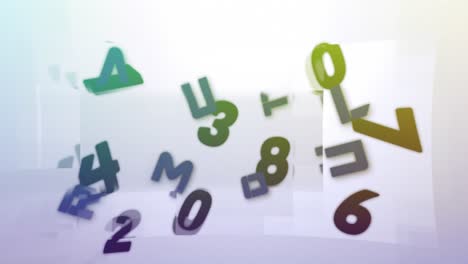 digital animation of changing numbers over square shapes on white background