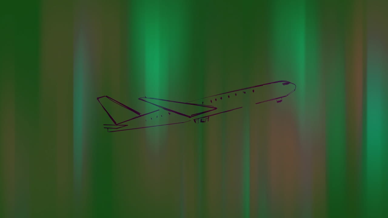 Flygplanskontur animering över grön och brun abstrakt bakgrund