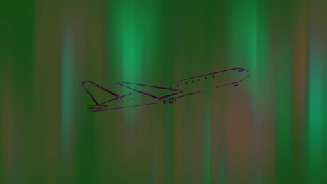 airplane outline animation over green and brown abstract background