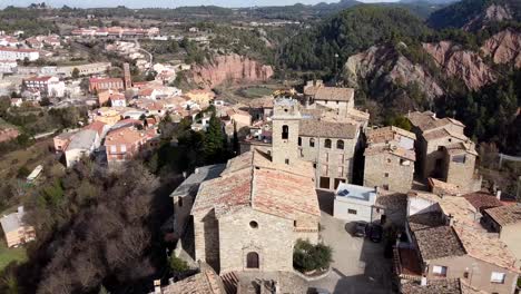 Aerial-view-of-the-historic-monastery-in-Santa-Maria-d'Oló,-Spain