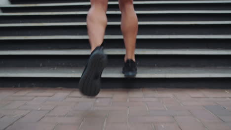 man running up stairs