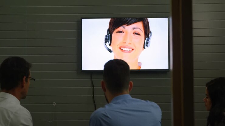 Executives making video conferencing in office 4k