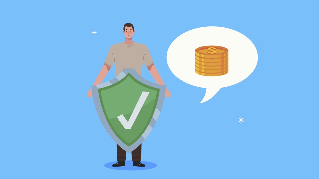 insurance service man with shield and coins