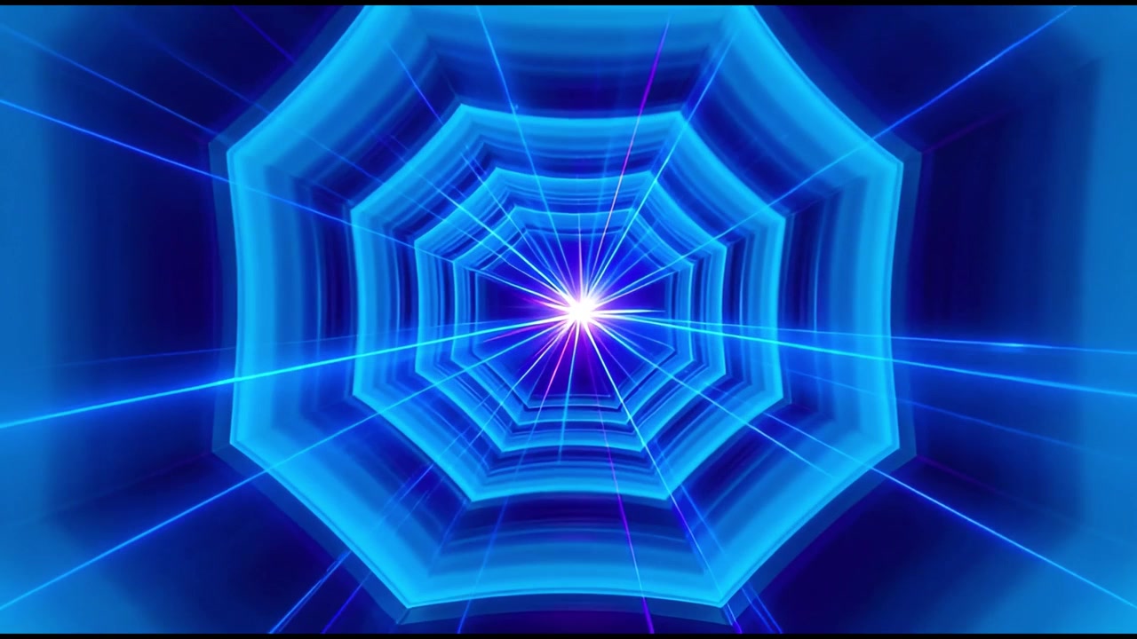 Tunnel Geometrico Blu Astratto con Raggi di Luce Luminosi