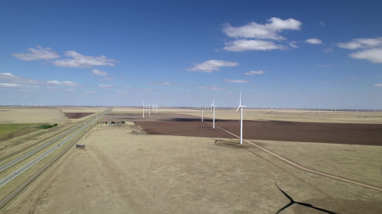 Aerial view on wind turbines in Texas
