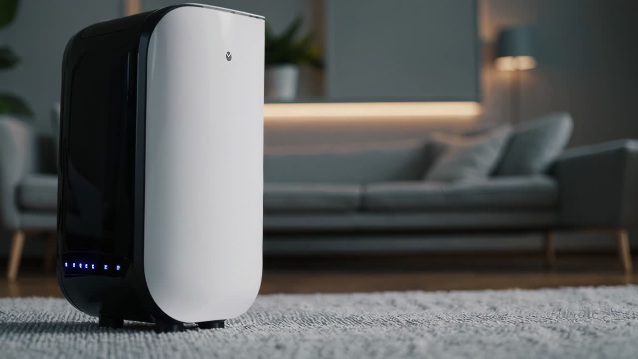 Man relaxing on a sofa with an air purifier