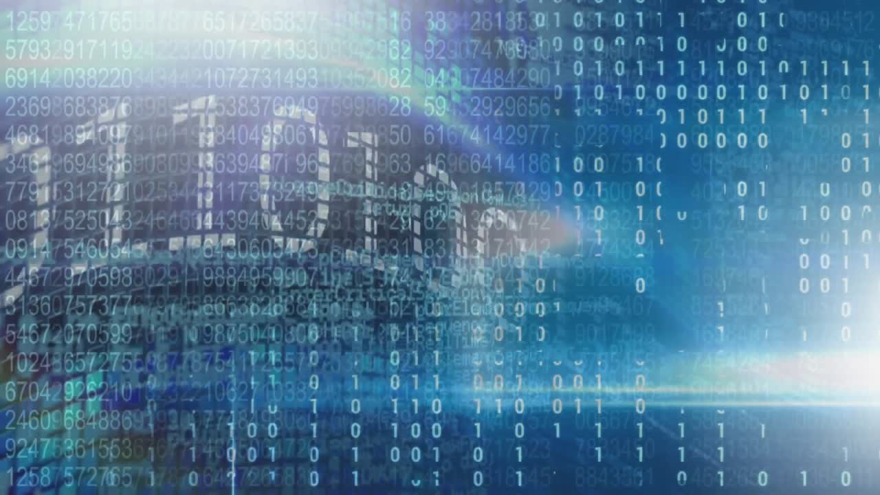 Animation of data processing on blue background