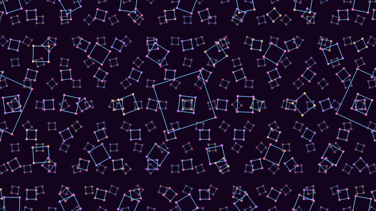 Abstract black and blue geometric pattern featuring overlapping shapes like lines and dots arranged in a grid-like formation creating a modern and visually captivating design