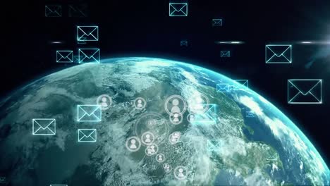 animation of network of connections and data processing over globe