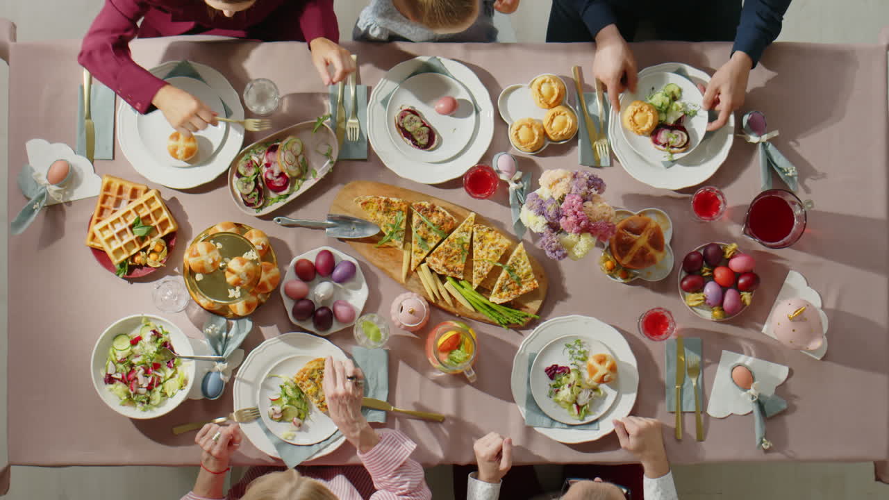 Top Down of Family on Easter Dinner at Home