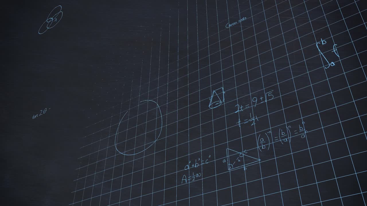 Mathematical calculations in chalk floating over a chalkboard background