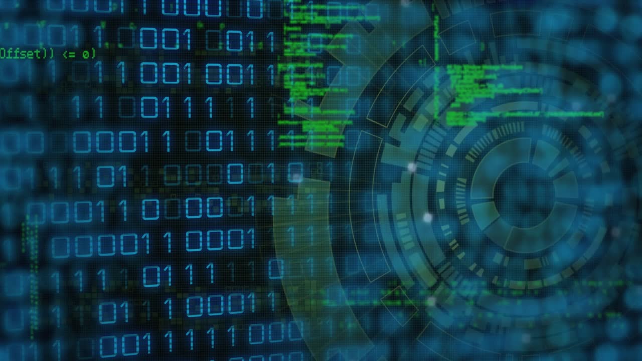 Animation of data processing over black background
