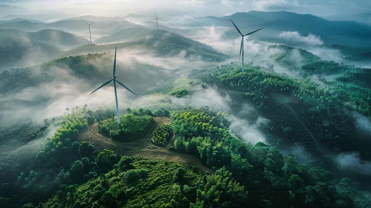 Misty Mountain Wind Farm at Sunrise