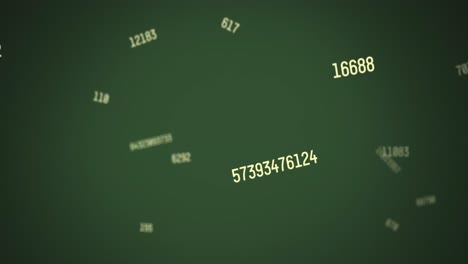 Digital-animation-of-multiple-changing-yellow-numbers-floating-against-green-background