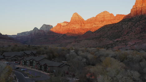 zion canyon village from above at entrance into zion national park, springdale