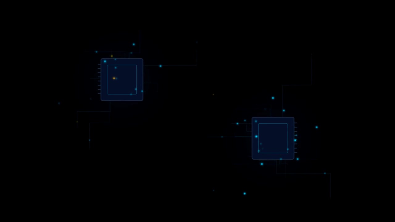 Digital Microchips With Glowing Data Connections on Black Background