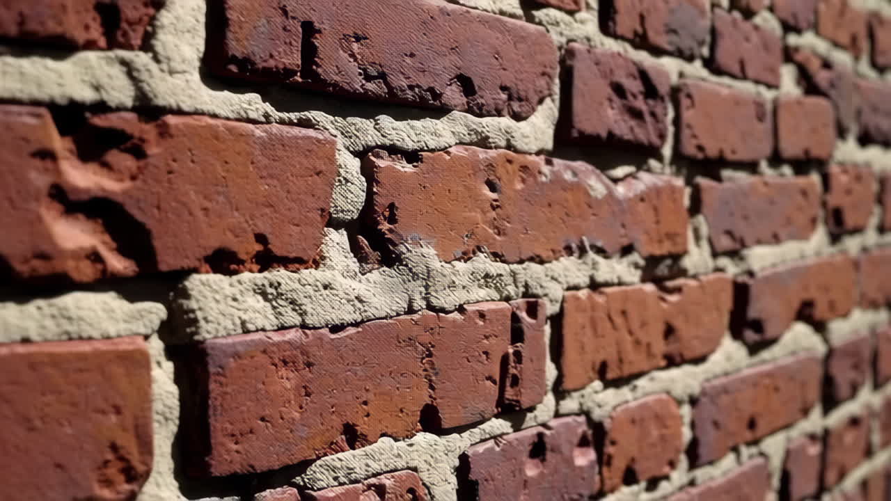 Close-up view of an old red brick wall
