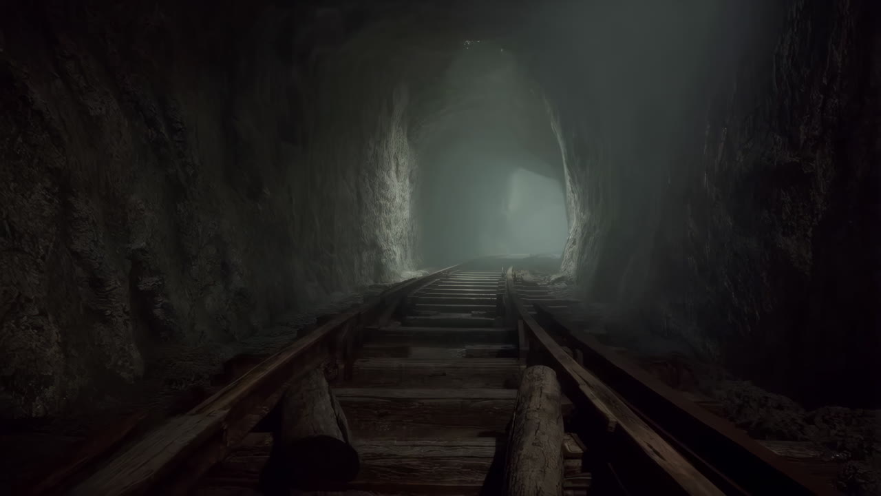 túnel oscuro con vías de tren