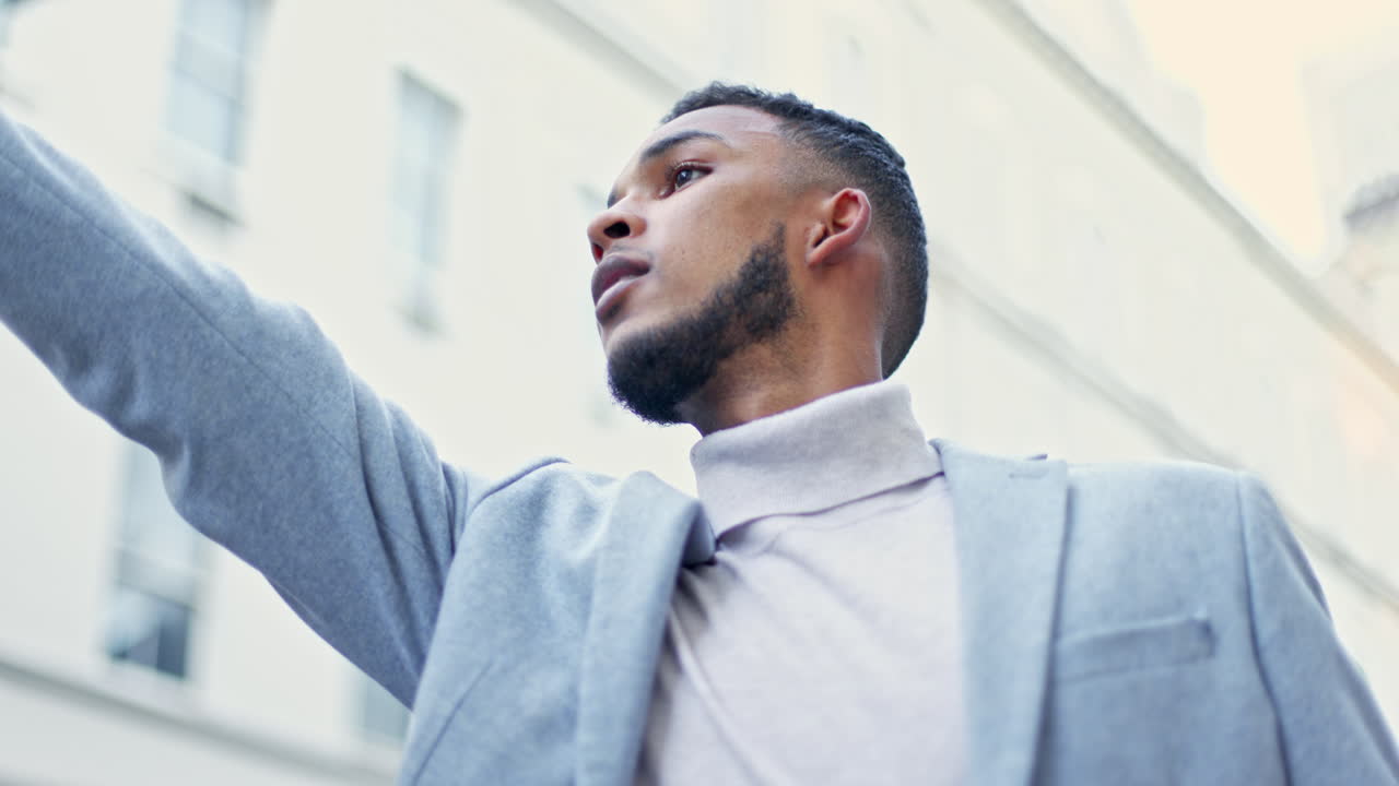 Serious business man online on phone hailing