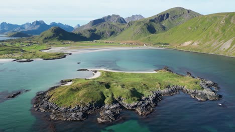 lofoten islands nature beaches landscape in fredvang, norway, scandinavia - aerial 4k