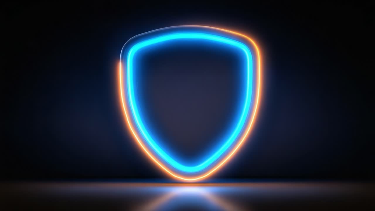 A Vibrant Neon Shield Emblem Glowing Against a Dark Background, Signifying Protection and Security in a Futuristic Aesthetic
