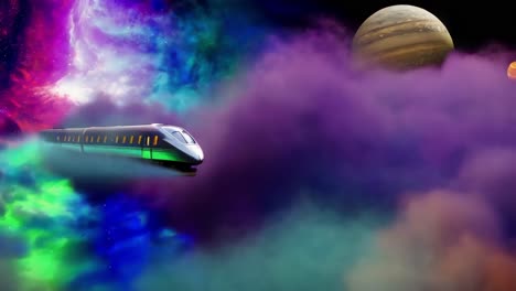 tren espacial a través de las nebulosas