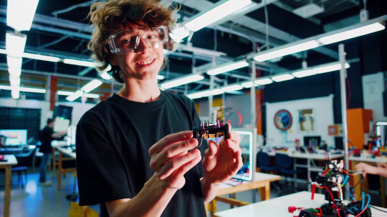 Teenager in STEM Lab with 3D Printed Objects