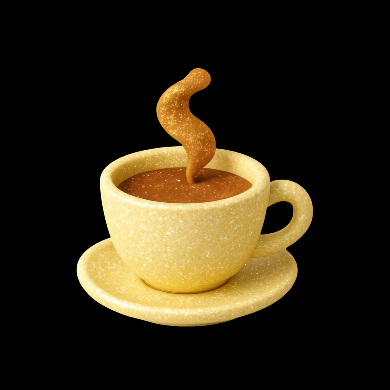 Animazione artistica di una spirale in una tazza di caffè come elemento isolato, video 4K trasparente, canale alfa, ProRes 4444