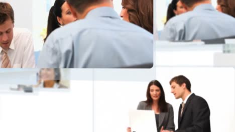 montaje de personas trabajando y relajándose