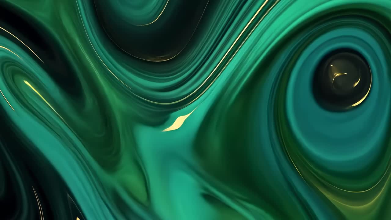 Abstract video art with swirling green and teal patterns. Close-up angle creates a fluid, dynamic