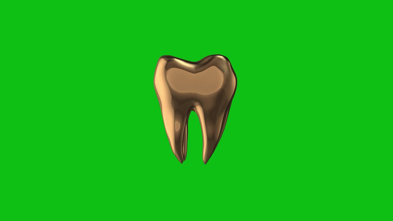 Golden human tooth loop rotate on green chromakey background