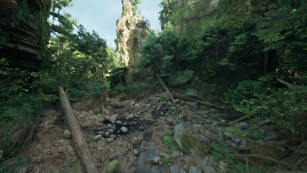 bosque verde exuberante con un pequeño arroyo