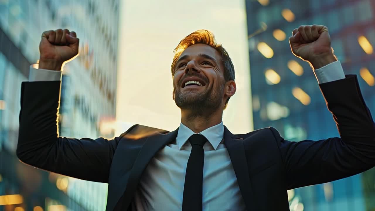 Successful Businessman Celebrating Achievement in the City