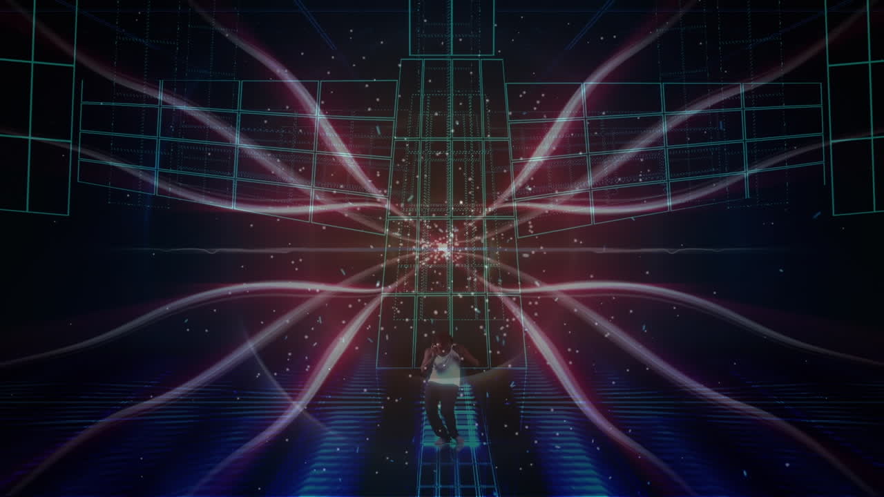 반 ⁇ 이는 반점과 빛의 흔적의 애니메이션과 사람 춤