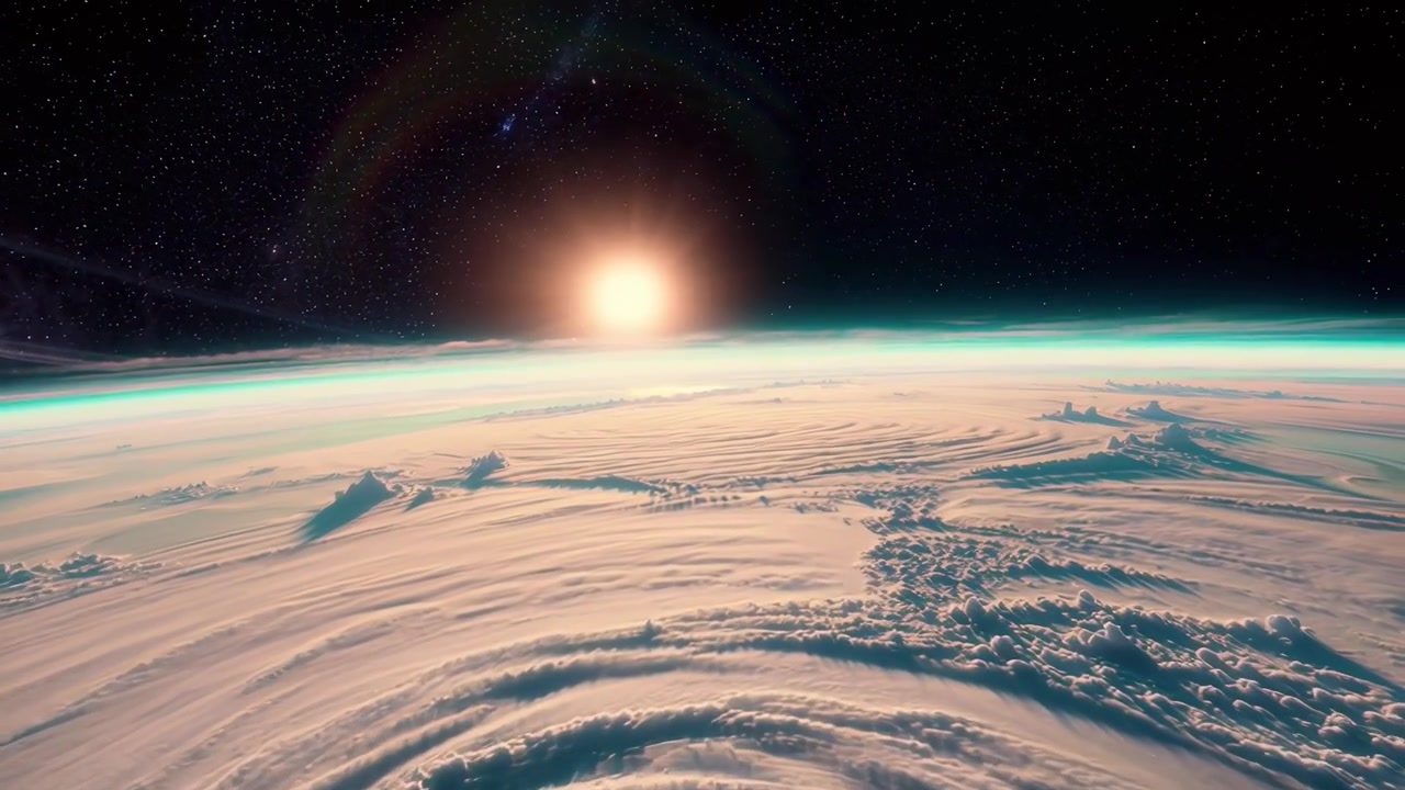 Episch uitzicht op de atmosfeer van de aarde en een planeet met ringen in de ruimte