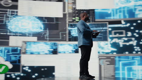 african american skilled engineer programming for innovation hub