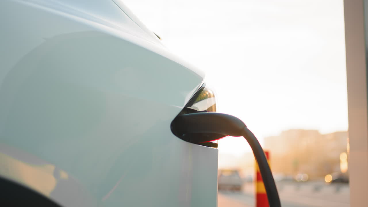 Electric Car Charging at Sunset